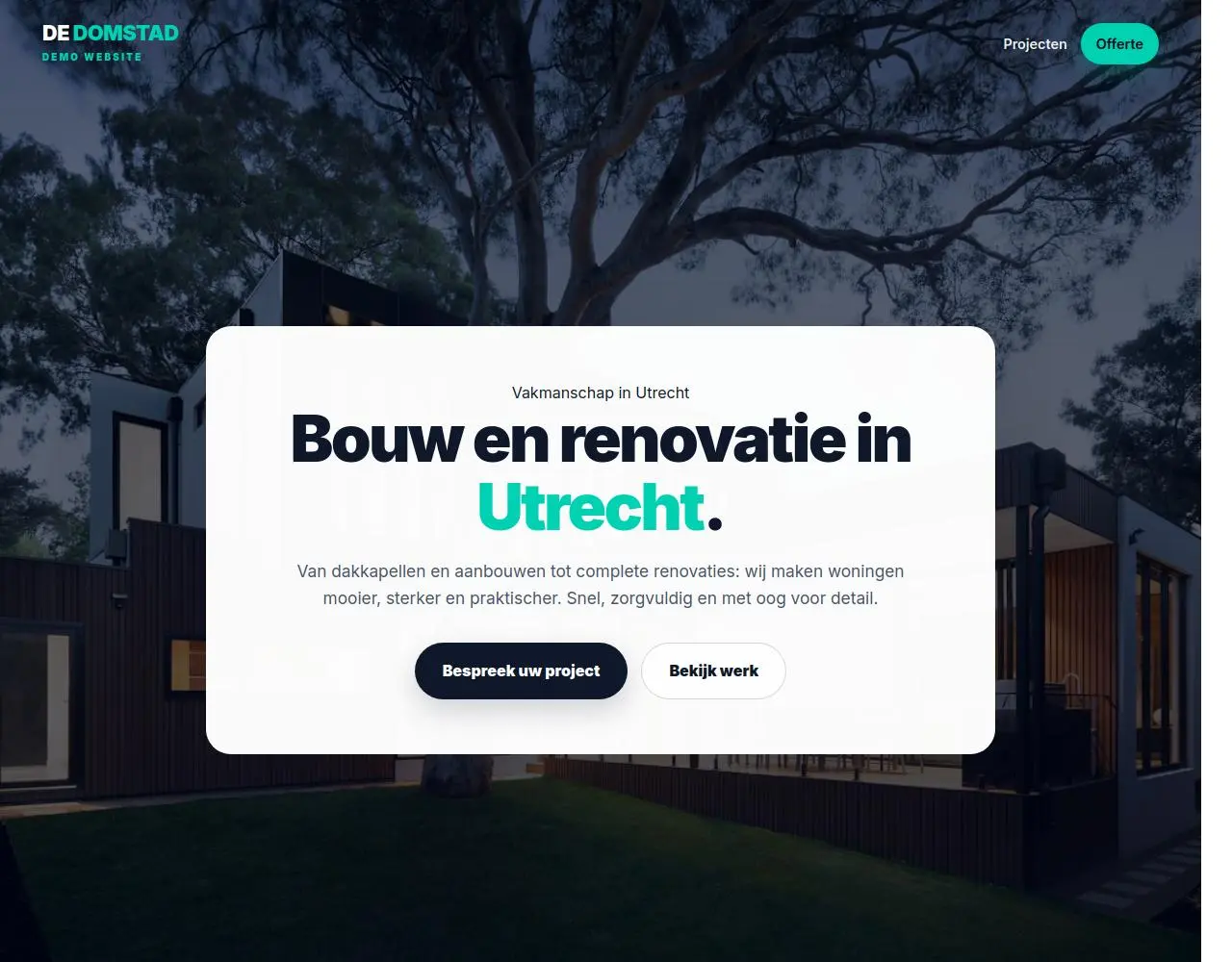 Visuele demo van een op maat gemaakte bedrijfswebsite voor Bouwbedrijf De Domstad